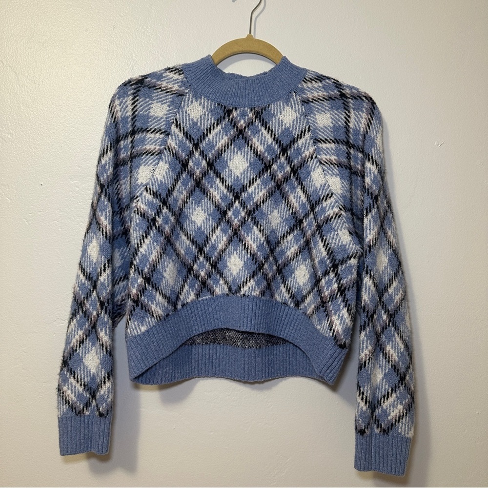 Express Blue and White Plaid Women's Sweater